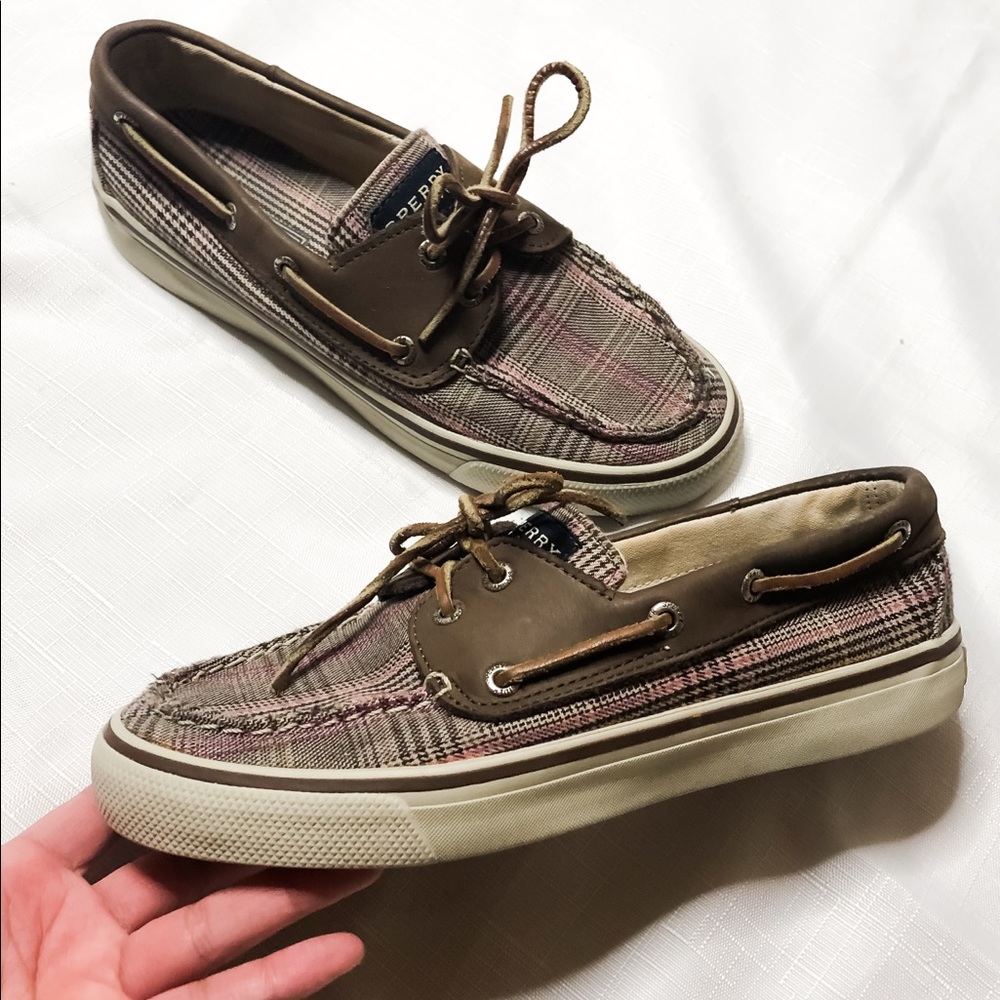 Brown and Pink Sperrys